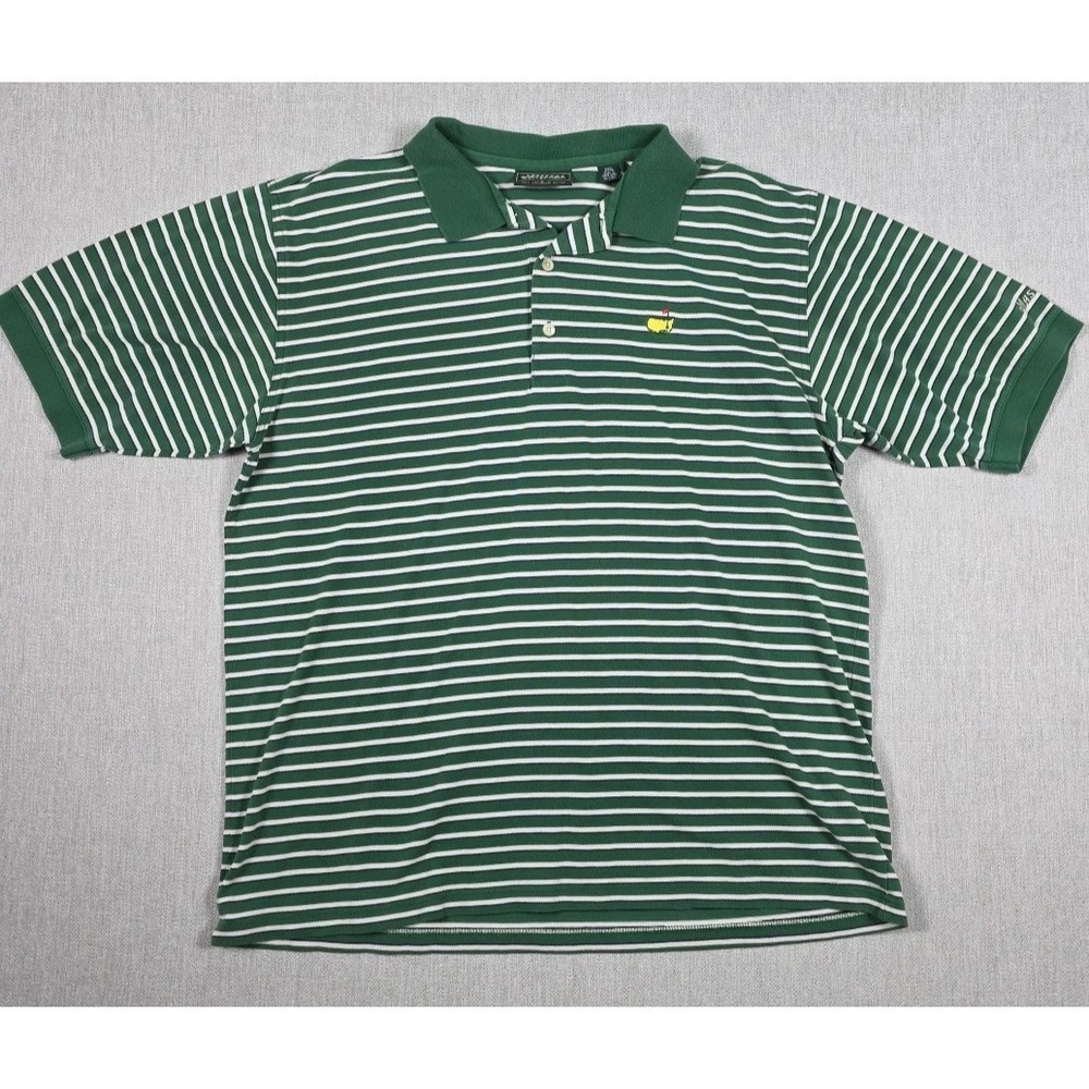 Masters Collection Golf Polo Shirt L Green Stripe VTG Mercerized Cotton Augusta